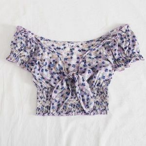 Purple Floral  Cropped Top